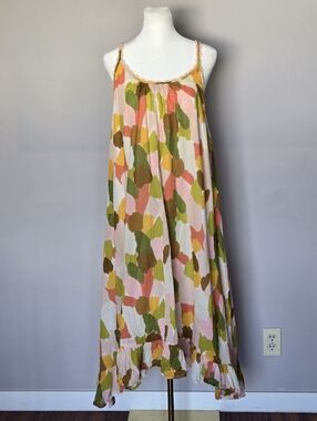 THML Sleeveless Summer Dress Asymmetrical Hem Midi Ruffle Hem Boho Lagenlook S